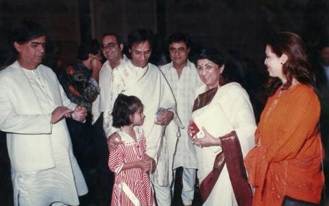 Kavi Narayan Agrawal with Lata Mangeshkar and others at an event