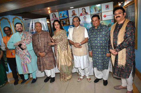 Four albums launched at ISKCON Juhu, 21 August 2024, with Smt. Hema Malini Ji, Nitin Mukesh, Anup Jalota and Pt. Hariprasad Chaurasia