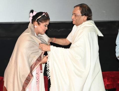 Kavi Narayan Agrawal with dancer-actress Sudha Chandran