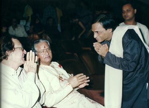 Kavi Narayan Agrawal with Chetan Anand and Pt. Purushottam Das Jalota